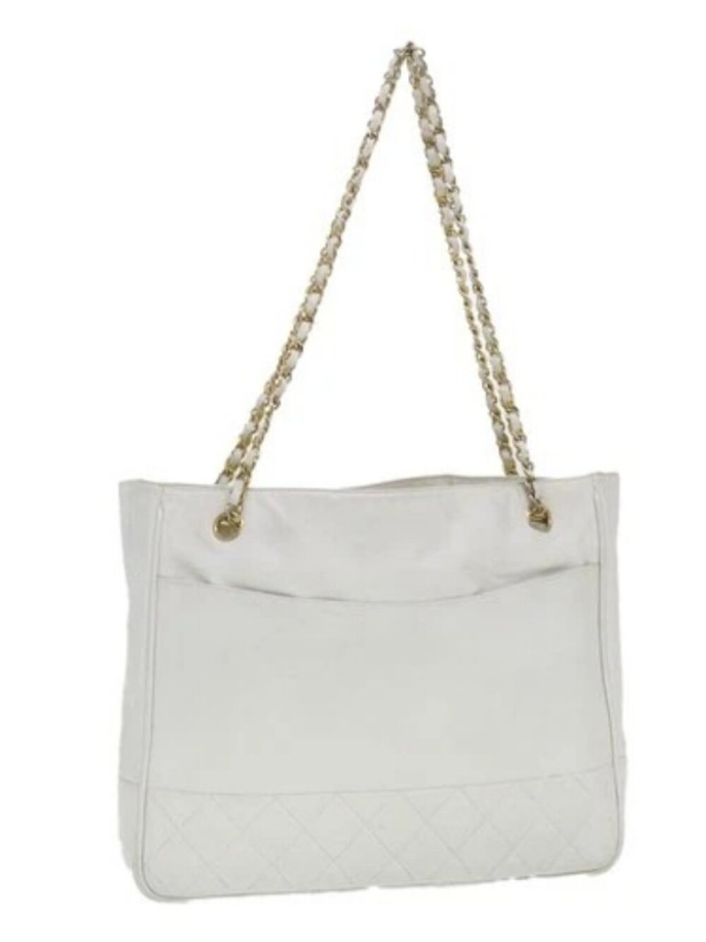 CHANEL Chain Shoulder Bag Lamb Skin White CC Auth yk6254